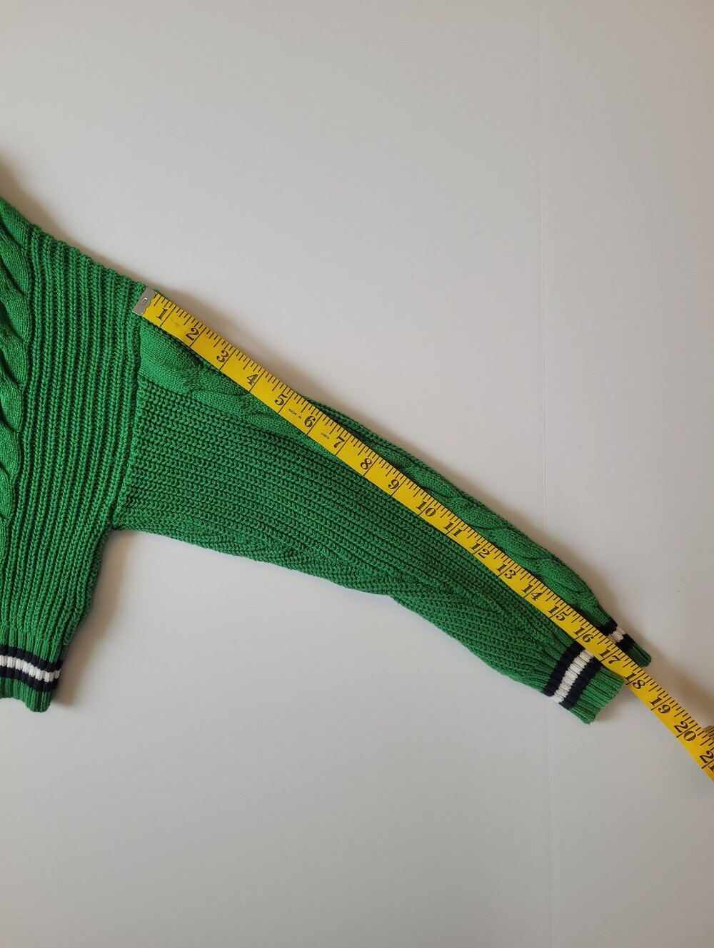 F21 Green Cropped Varsity Sweater Small 100% Cotton - Picture 8 of 13